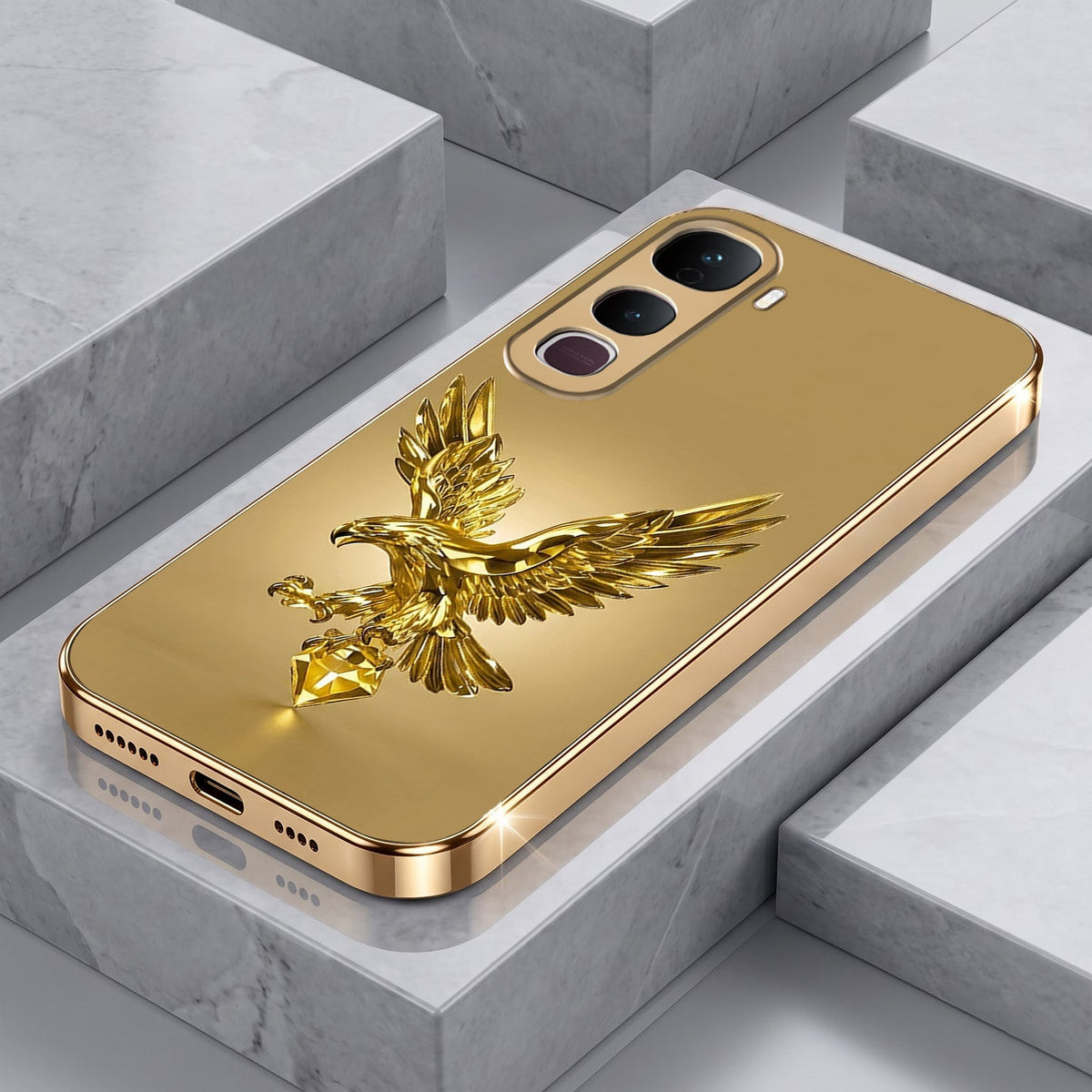 Vivo Y400 Pro 5G Golden Eagle Gold Electroplated Glass Phone Back Case