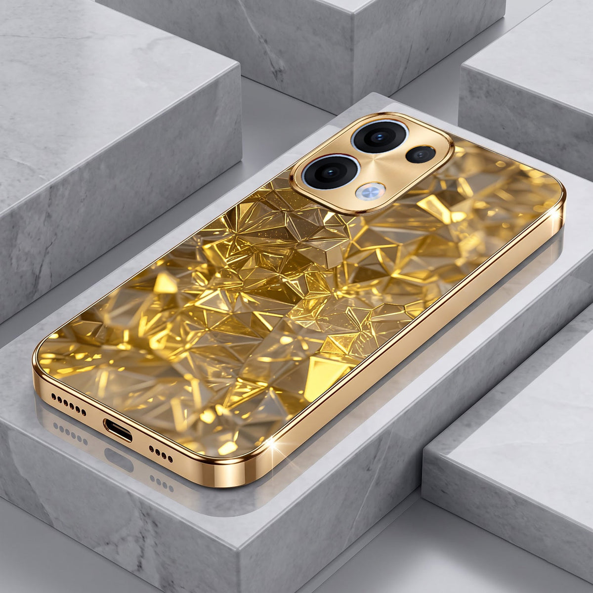 Oppo Reno 13 5G Golden Diamond Shatter Gold Electroplated Glass Phone Back Case