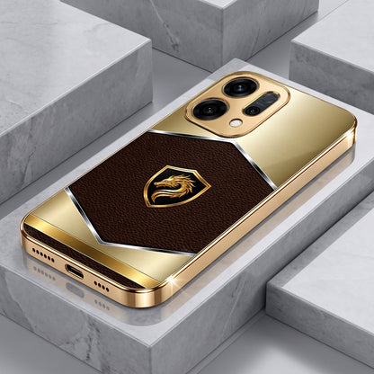 Oppo Reno 14 5G Dragon Crest Gold Electroplated Glass Phone Back Case
