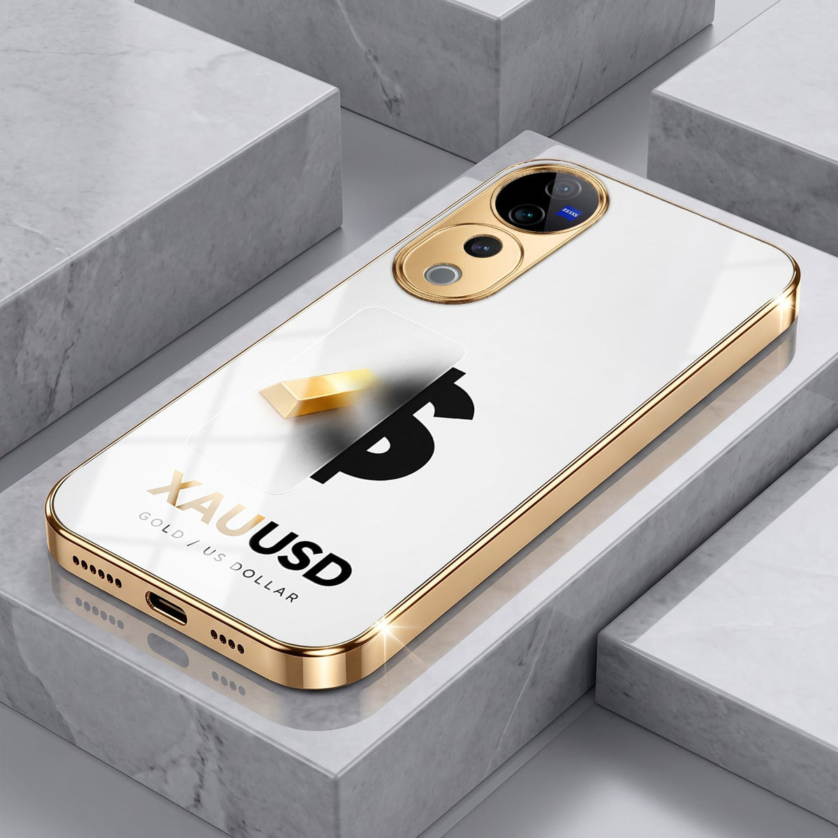 Vivo V40 Pro 5G Luxury XAU/USD Gold Electroplated Glass Phone Back Case