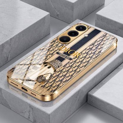 Samsung Galaxy A36 5G Luxury Dior Gold Electroplated Glass Phone Back Case