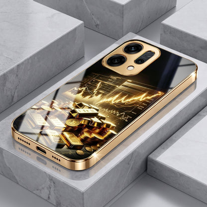 Oppo Reno 14 5G Luxury Wealth Trader Gold Electroplated Glass Phone Back Case