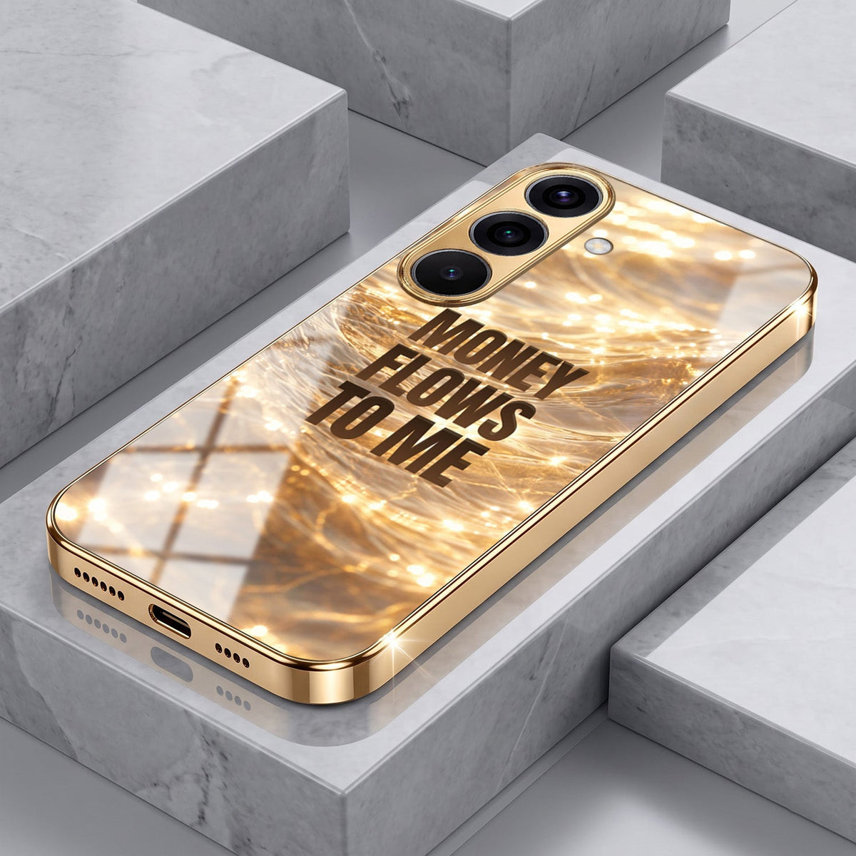 Samsung Galaxy A36 5G Money Flows To Me Gold Electroplated Glass Phone Back Case