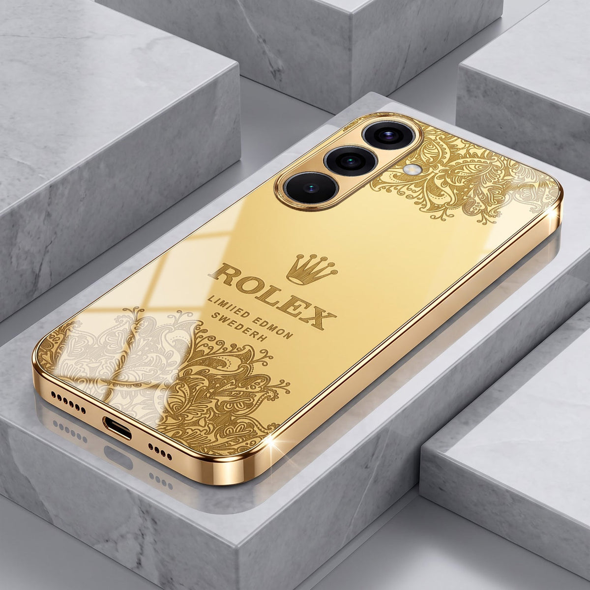 Samsung Galaxy A56 5G Rolex Crown Gold Electroplated Glass Phone Back Case