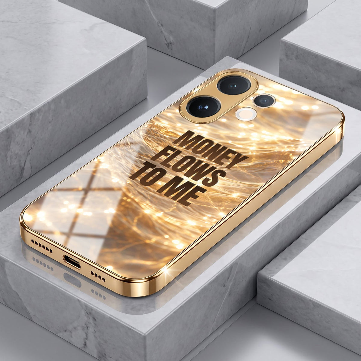 Vivo V60 5G Money Flows To Me Gold Electroplated Glass Phone Back Case