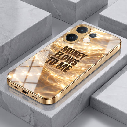 Vivo V60 5G Money Flows To Me Gold Electroplated Glass Phone Back Case