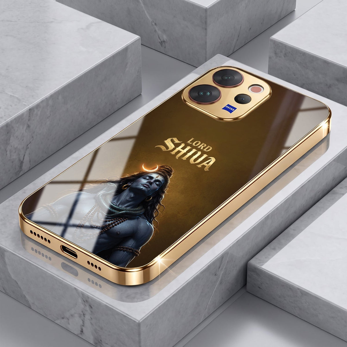 Vivo V70 5G Lord Shiva Gold Electroplated Glass Phone Back Case