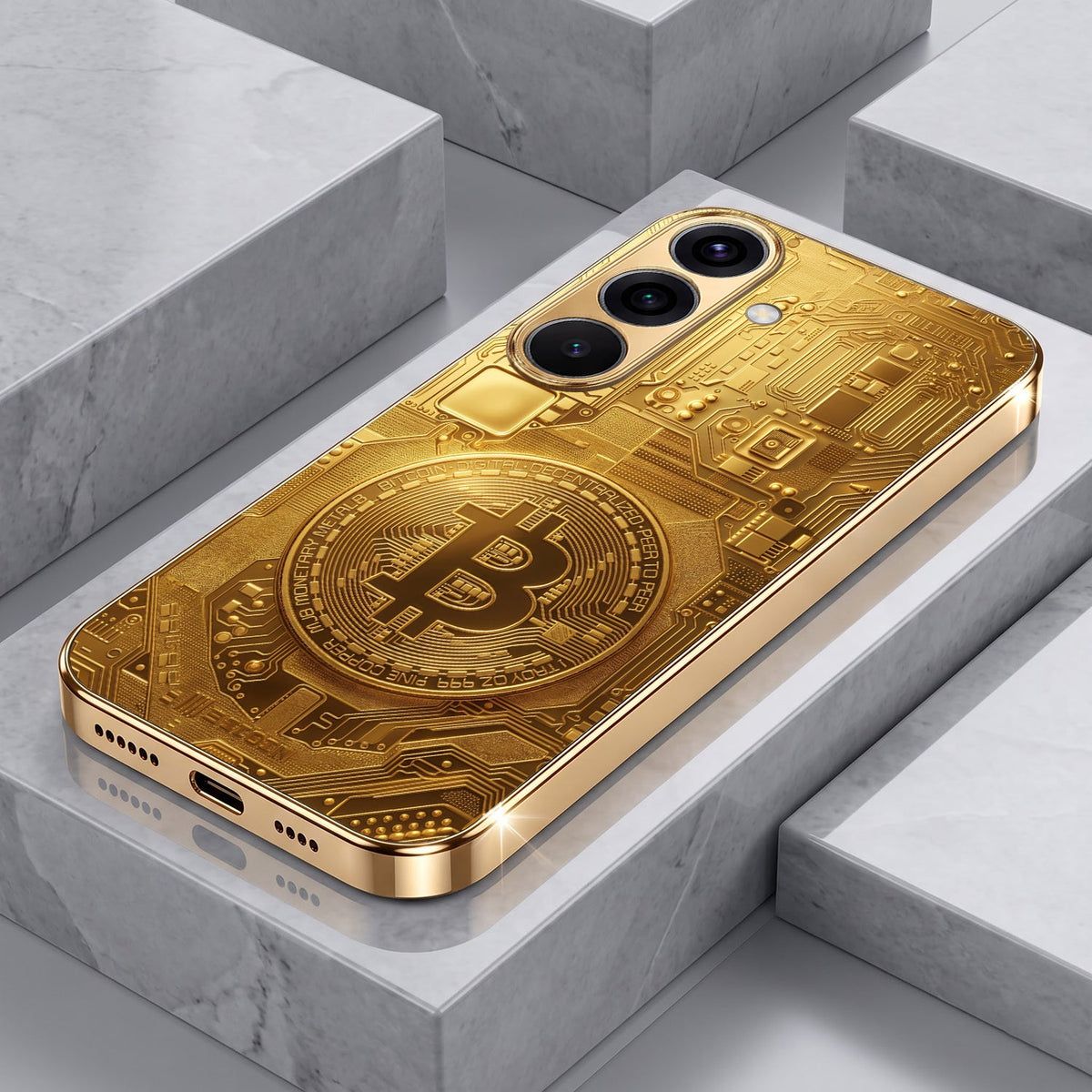 Samsung Galaxy A56 5G Bitcoin Gold Electroplated Glass Phone Back Case