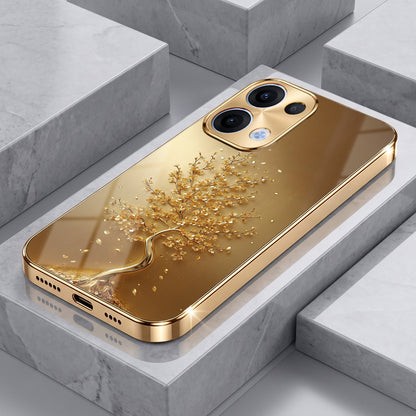 Oppo Reno 13 5G Golden Tree Gold Electroplated Glass Phone Back Case