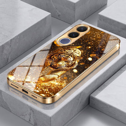 Vivo V70 FE 5G Luxury Tiger Gold Electroplated Glass Phone Back Case