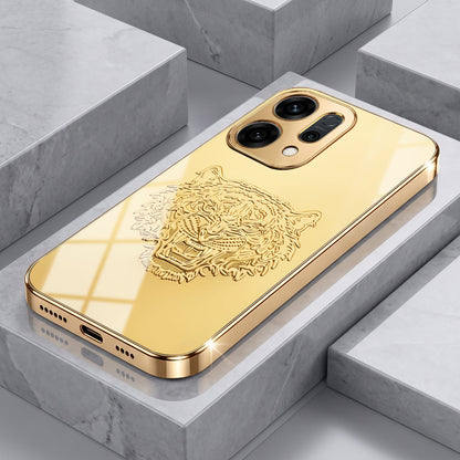 Oppo Reno 14 5G Golden Tiger Face Gold Electroplated Glass Phone Back Case
