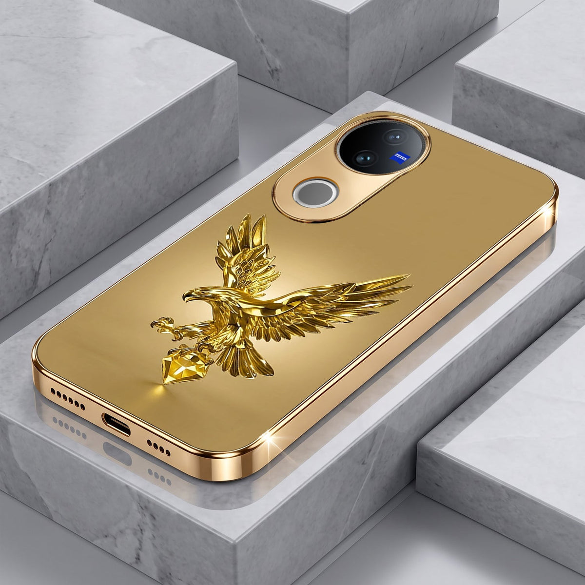 Vivo V50 5G Golden Eagle Gold Electroplated Glass Phone Back Case
