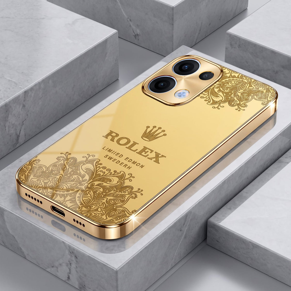 Oppo Reno 13 5G Rolex Crown Gold Electroplated Glass Phone Back Case