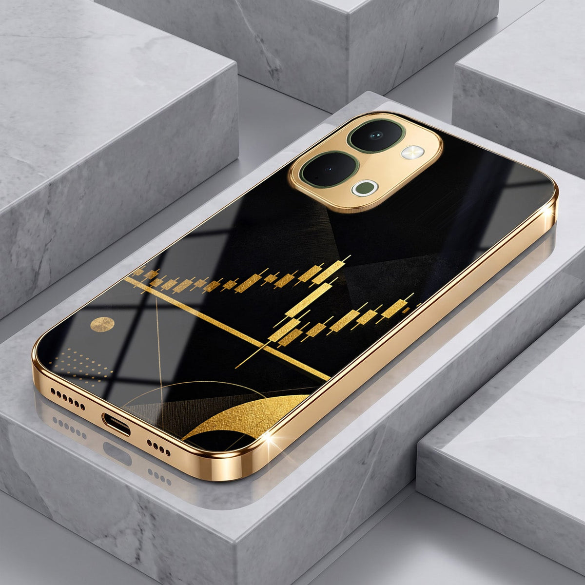 Vivo T5X 5G Trading Candles Gold Electroplated Glass Phone Back Case