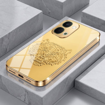 Vivo T5x 5G Golden Tiger Face Gold Electroplated Glass Phone Back Case