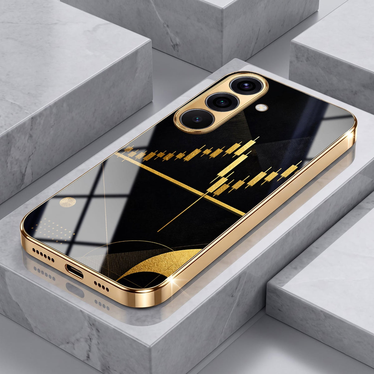 Samsung Galaxy A56 5G Trading Candles Gold Electroplated Glass Phone Back Case