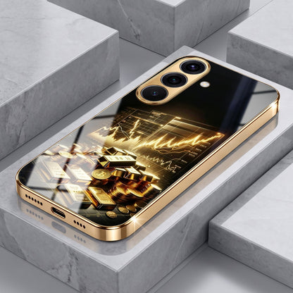 Samsung Galaxy A56 5G Luxury Wealth Trader Gold Electroplated Glass Phone Back Case
