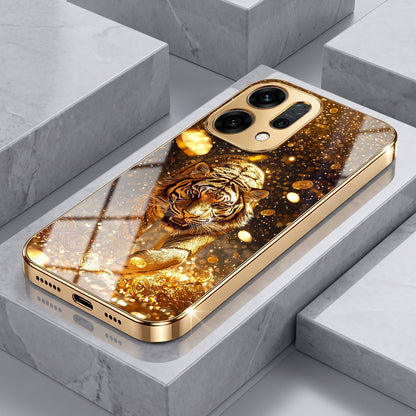 Oppo Reno 14 5G Luxury Tiger Gold Electroplated Glass Phone Back Case