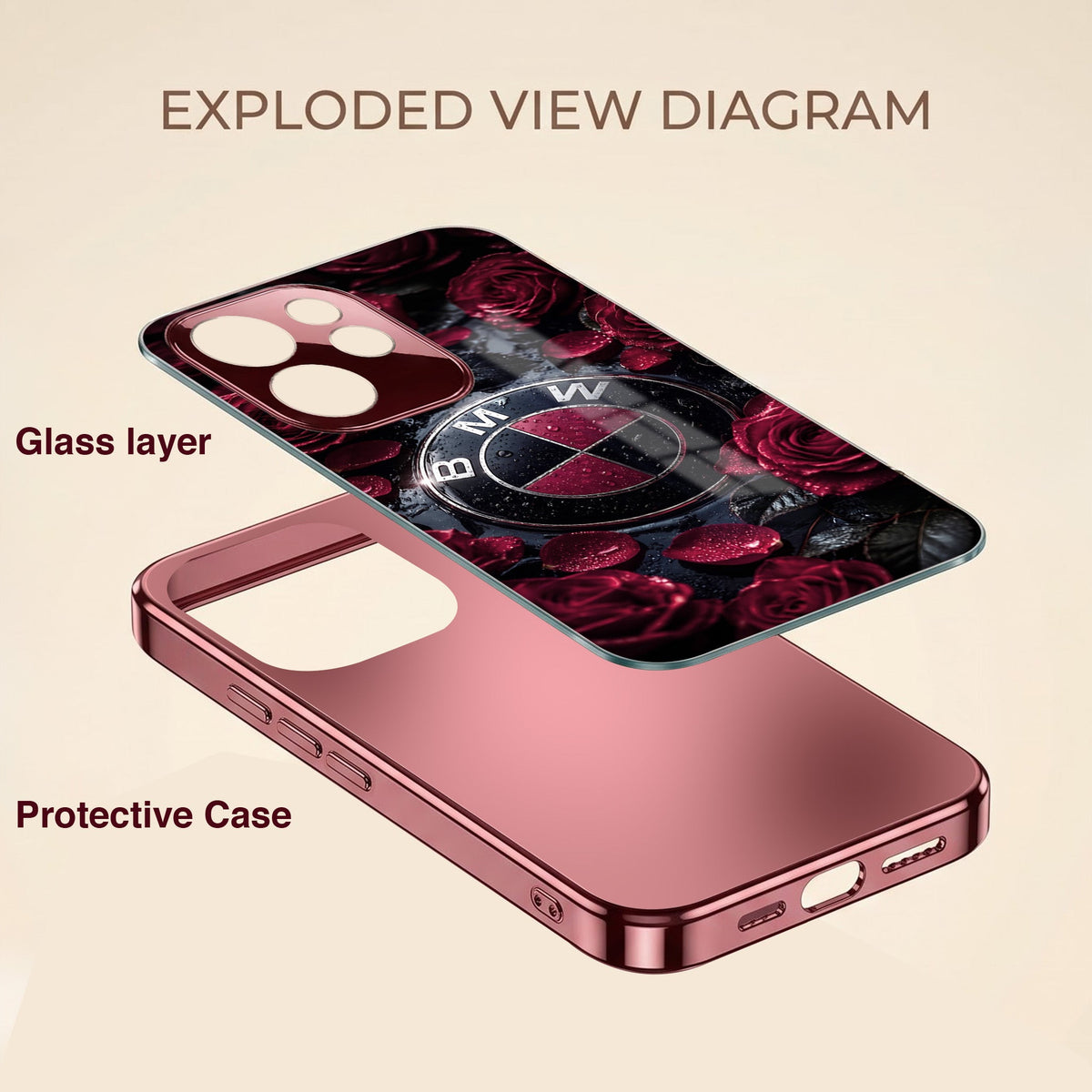 Oppo Reno 15 Pro Mini 5G BMW Logo Burgundy Electroplated Glass Back Case