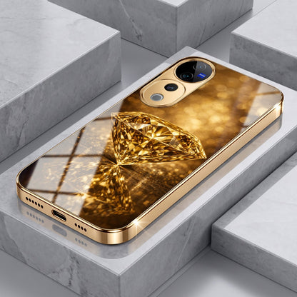 Vivo V40 Pro 5G Golden Diamond Gold Electroplated Glass Phone Back Case