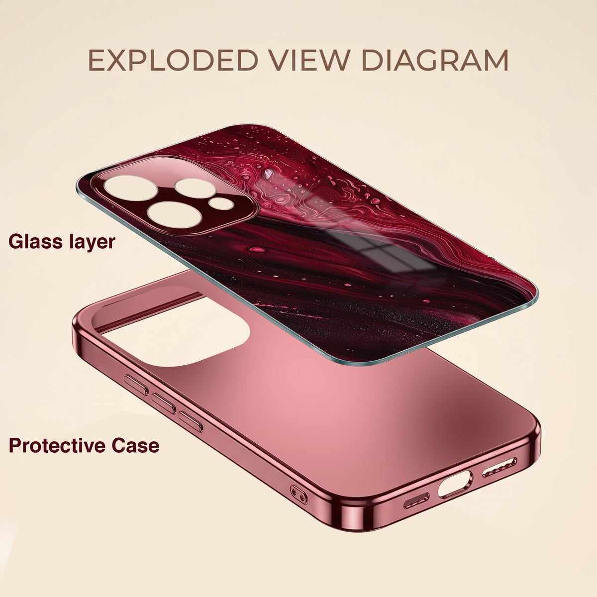 Oppo Reno 15 Pro Mini 5G Marble Burgundy Electroplated Glass Back Case
