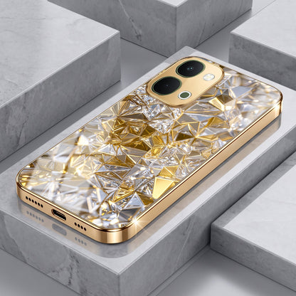 Vivo T5x 5G White Diamond Shatter Gold Electroplated Glass Phone Back Case