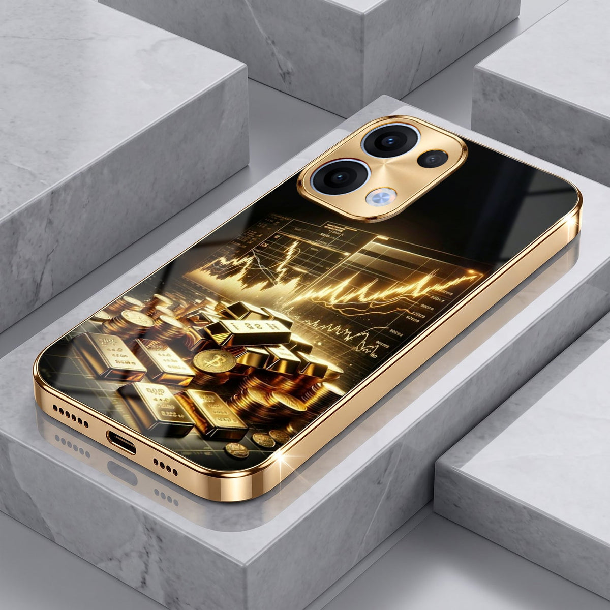 Oppo Reno 13 5G Luxury Wealth Trader Gold Electroplated Glass Phone Back Case