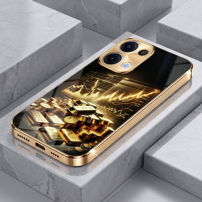 Oppo Reno 13 5G Luxury Wealth Trader Gold Electroplated Glass Phone Back Case