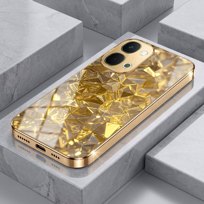 Vivo T5x 5G Golden Diamond Shatter Gold Electroplated Glass Phone Back Case