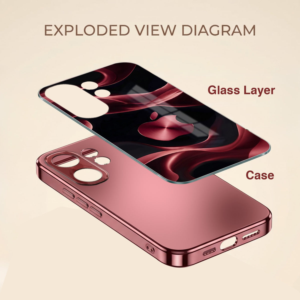 Vivo V60 5G Wave Apple Burgundy Electroplated Glass Back Case