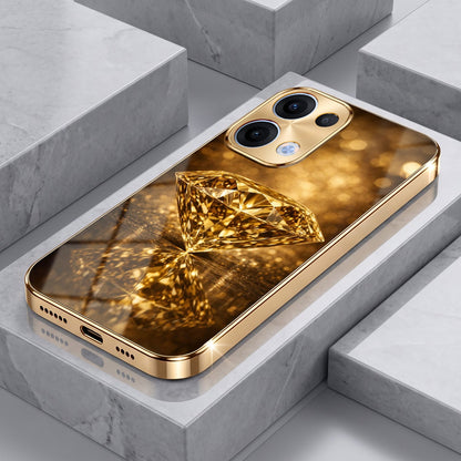 Oppo Reno 13 5G Golden Diamond Gold Electroplated Glass Phone Back Case