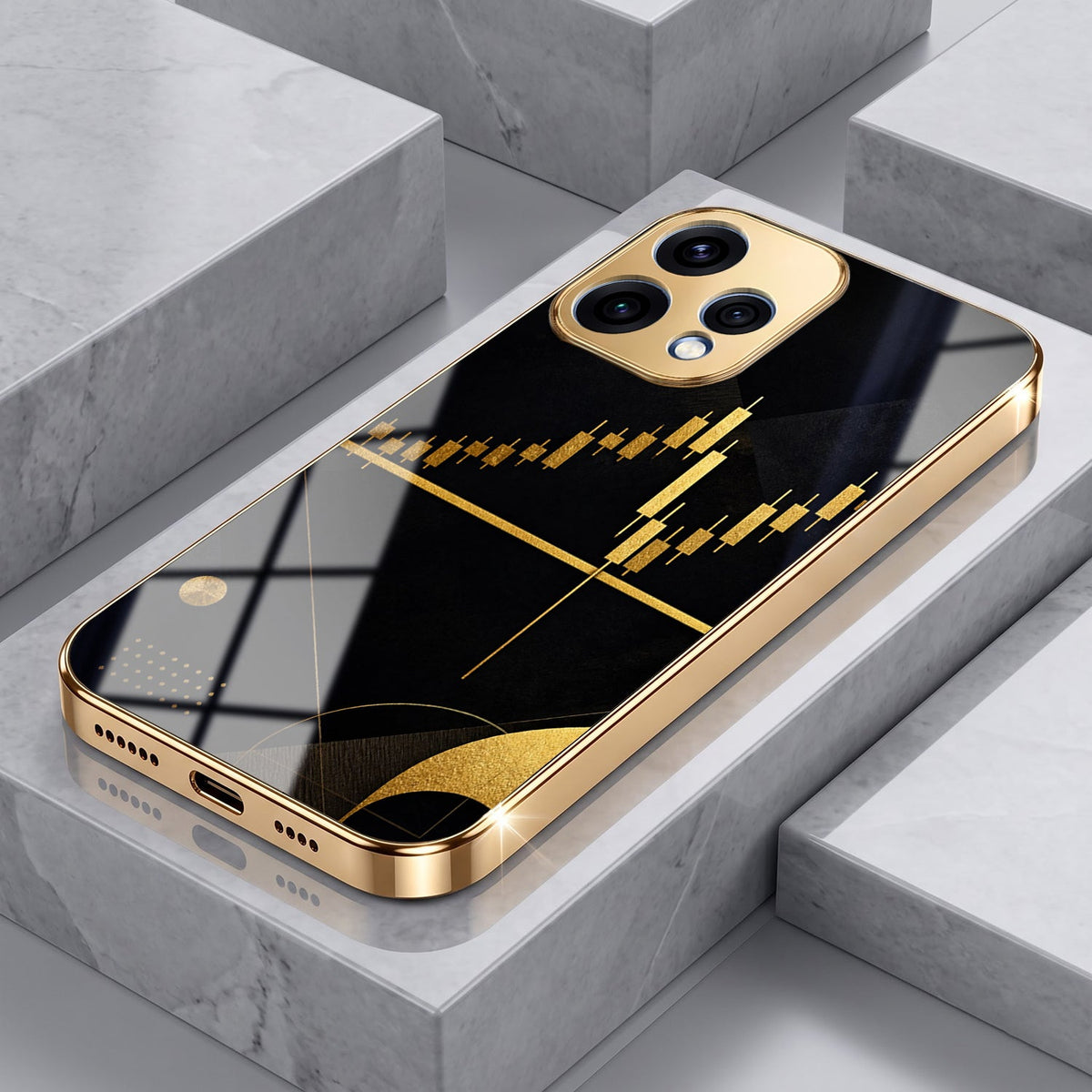 Oppo Reno 15 5G Trading Candles Gold Electroplated Glass Phone Back Case