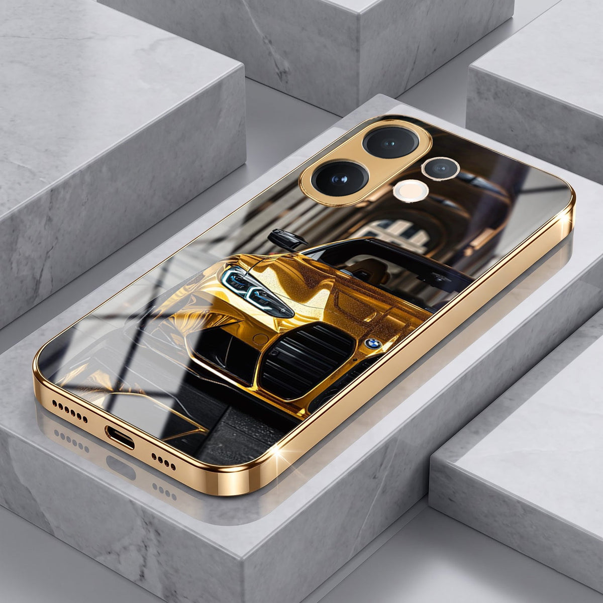 Vivo V60 5G Golden BMW Gold Electroplated Glass Phone Back Case