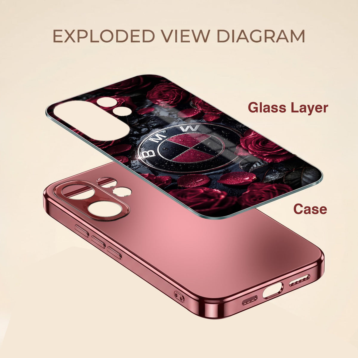 Vivo V60 5G BMW Logo Burgundy Electroplated Glass Back Case