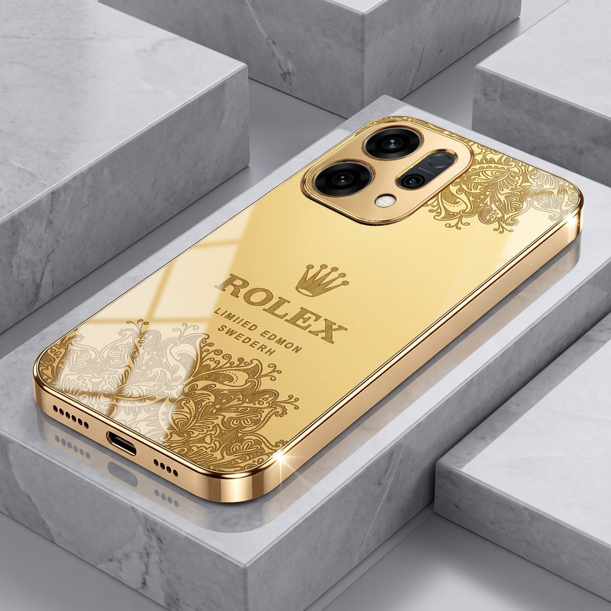 Oppo Reno 14 5G Rolex Crown Gold Electroplated Glass Phone Back Case