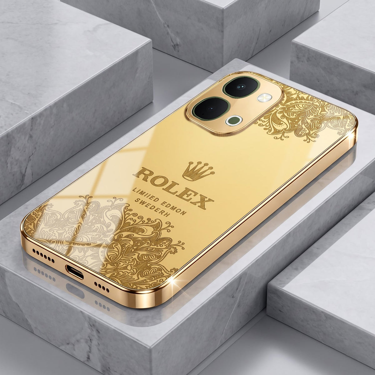 Vivo T5x 5G Rolex Crown Gold Electroplated Glass Phone Back Case