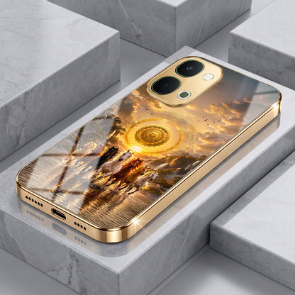 Vivo T5x 5G Celestial Seven Horses Gold Electroplated Glass Phone Back Case