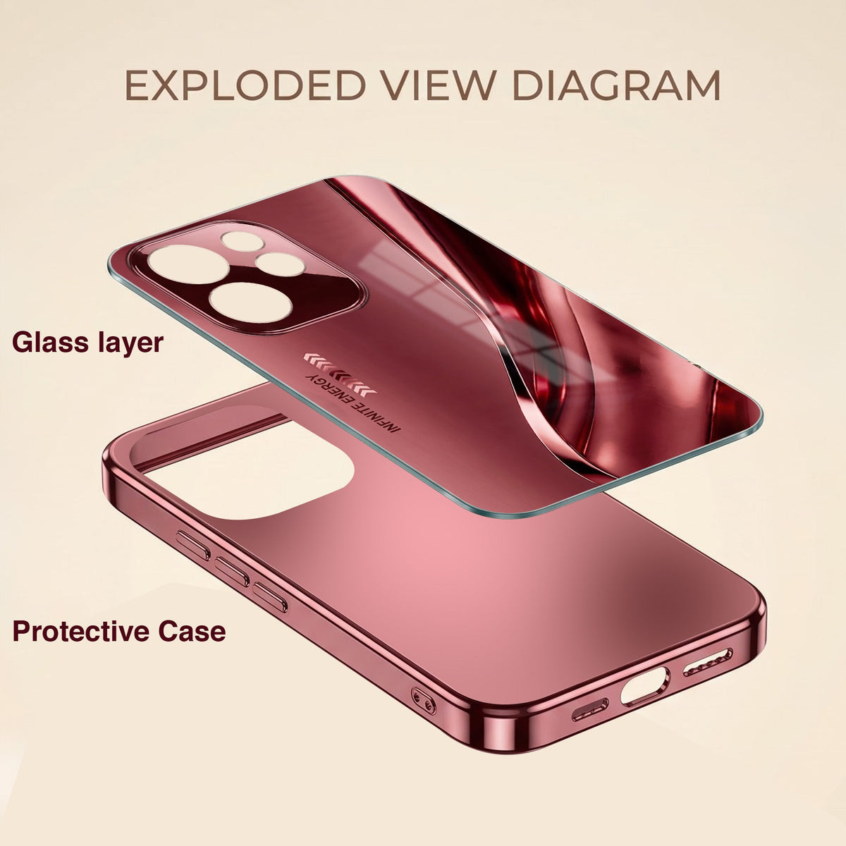 Oppo Reno 15 Pro Mini 5G Infinity Energy Burgundy Electroplated Glass Back Case