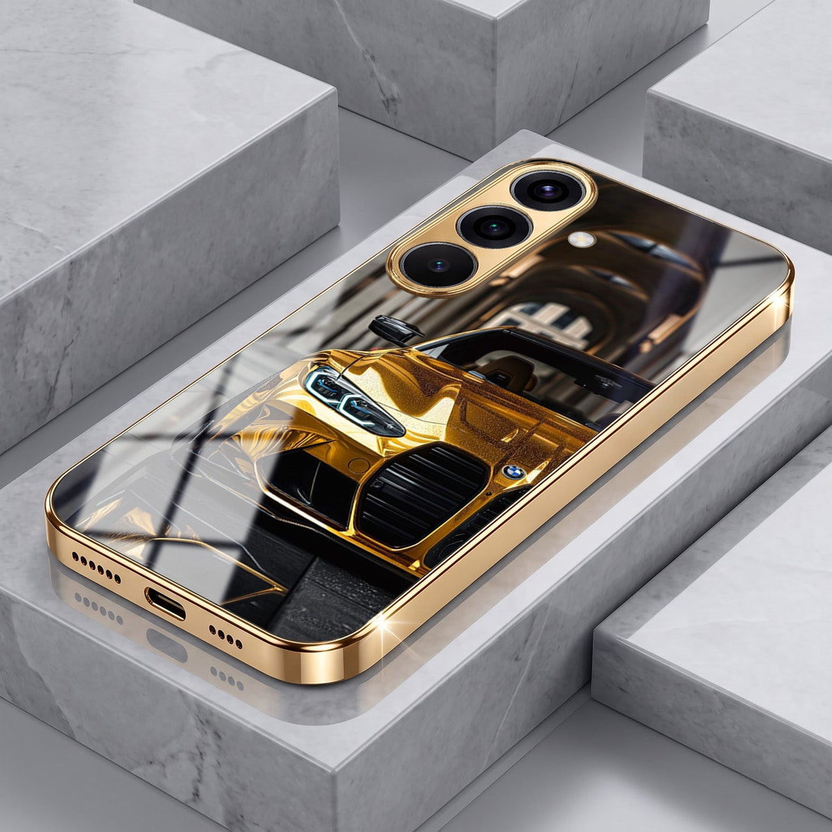 Samsung Galaxy A56 5G Golden BMW Gold Electroplated Glass Phone Back Case