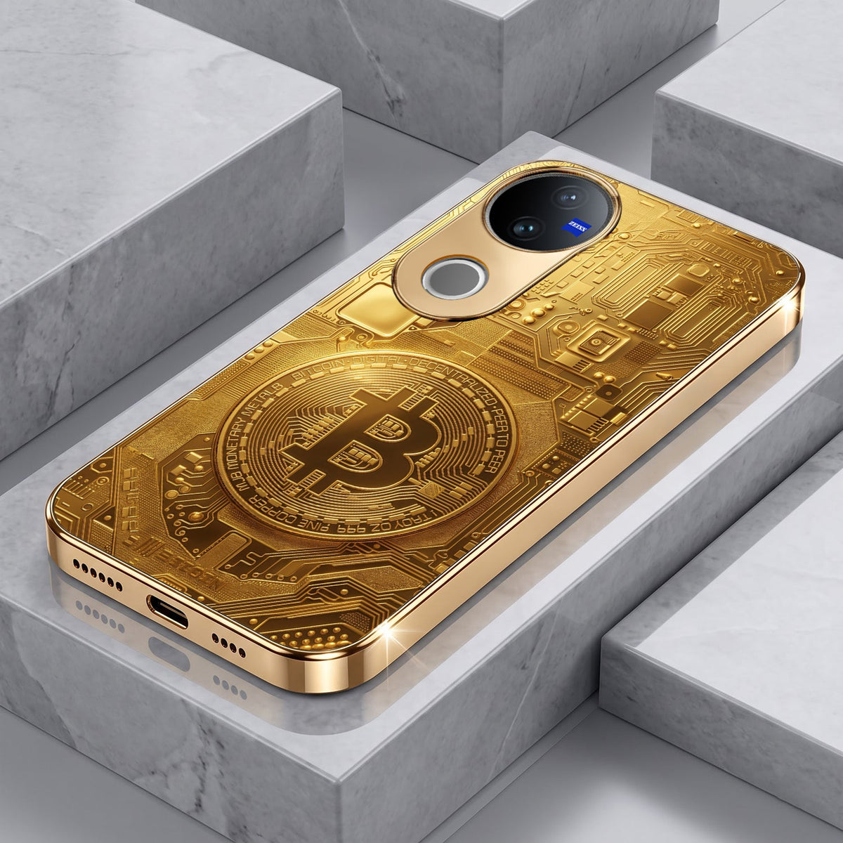 Vivo V50 5G Bitcoin Gold Electroplated Glass Phone Back Case