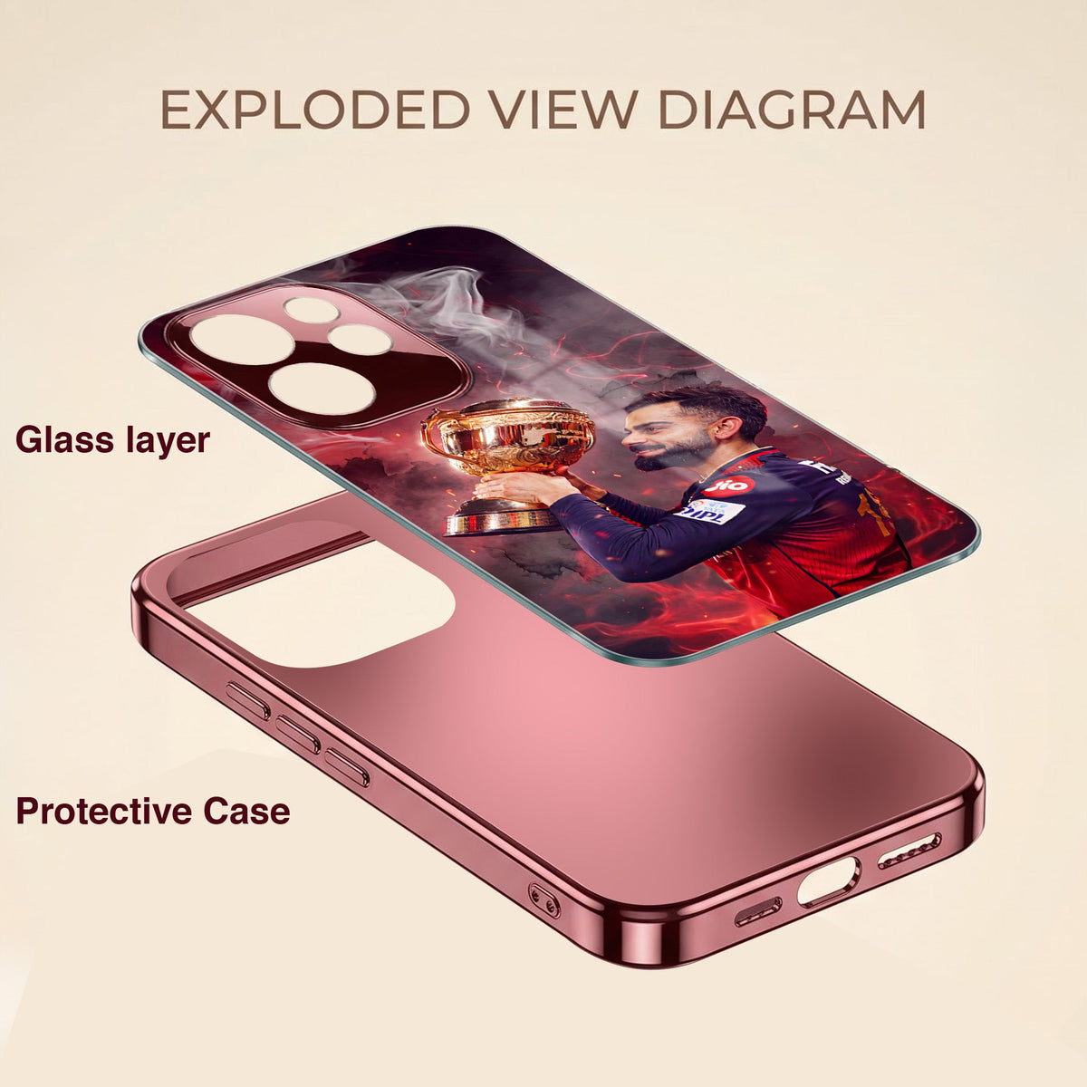 Oppo Reno 15 Pro Mini 5G Virat Kohli Burgundy Electroplated Glass Back Case
