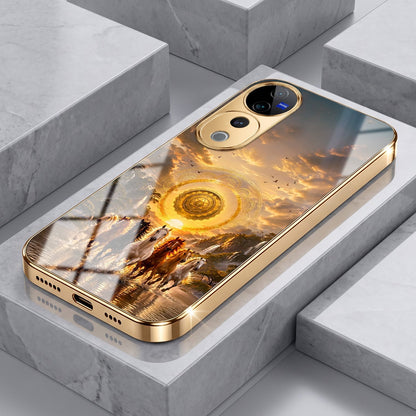 Vivo V40 Pro 5G Celestial Seven Horses Gold Electroplated Glass Phone Back Case