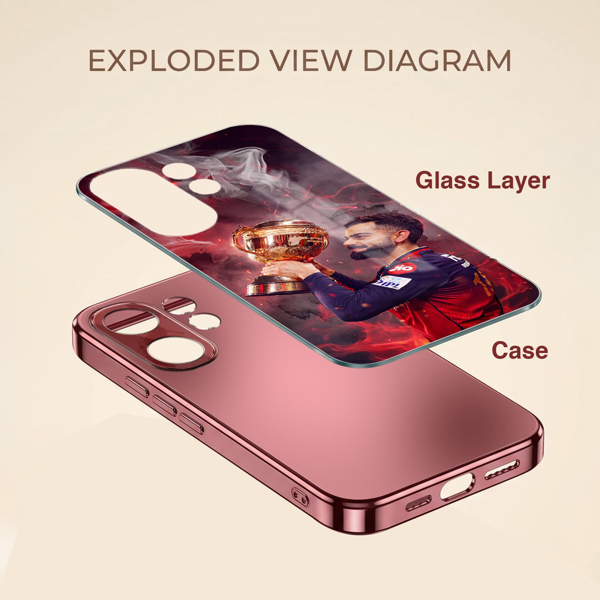 Vivo V60 5G Virat Kohli Burgundy Electroplated Glass Back Case