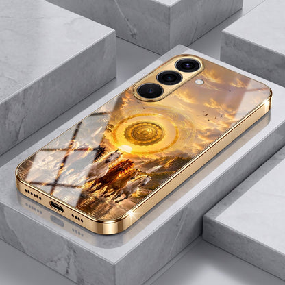 Samsung Galaxy A56 5G Celestial Seven Horses Gold Electroplated Glass Phone Back Case