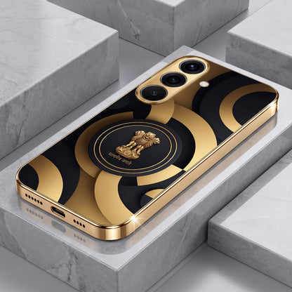 Samsung Galaxy A56 5G Royal Emblem Gold Electroplated Glass Phone Back Case