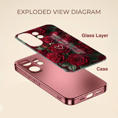 Vivo V60 5G Rose Heart Burgundy Electroplated Glass Back Case