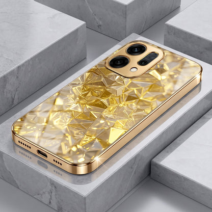 Oppo Reno 14 5G Golden Diamond Shatter Gold Electroplated Glass Phone Back Case