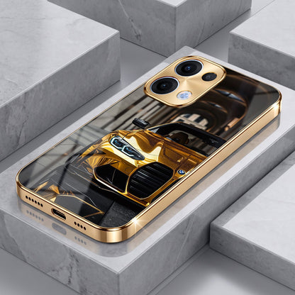 Oppo Reno 13 5G Golden BMW Gold Electroplated Glass Phone Back Case