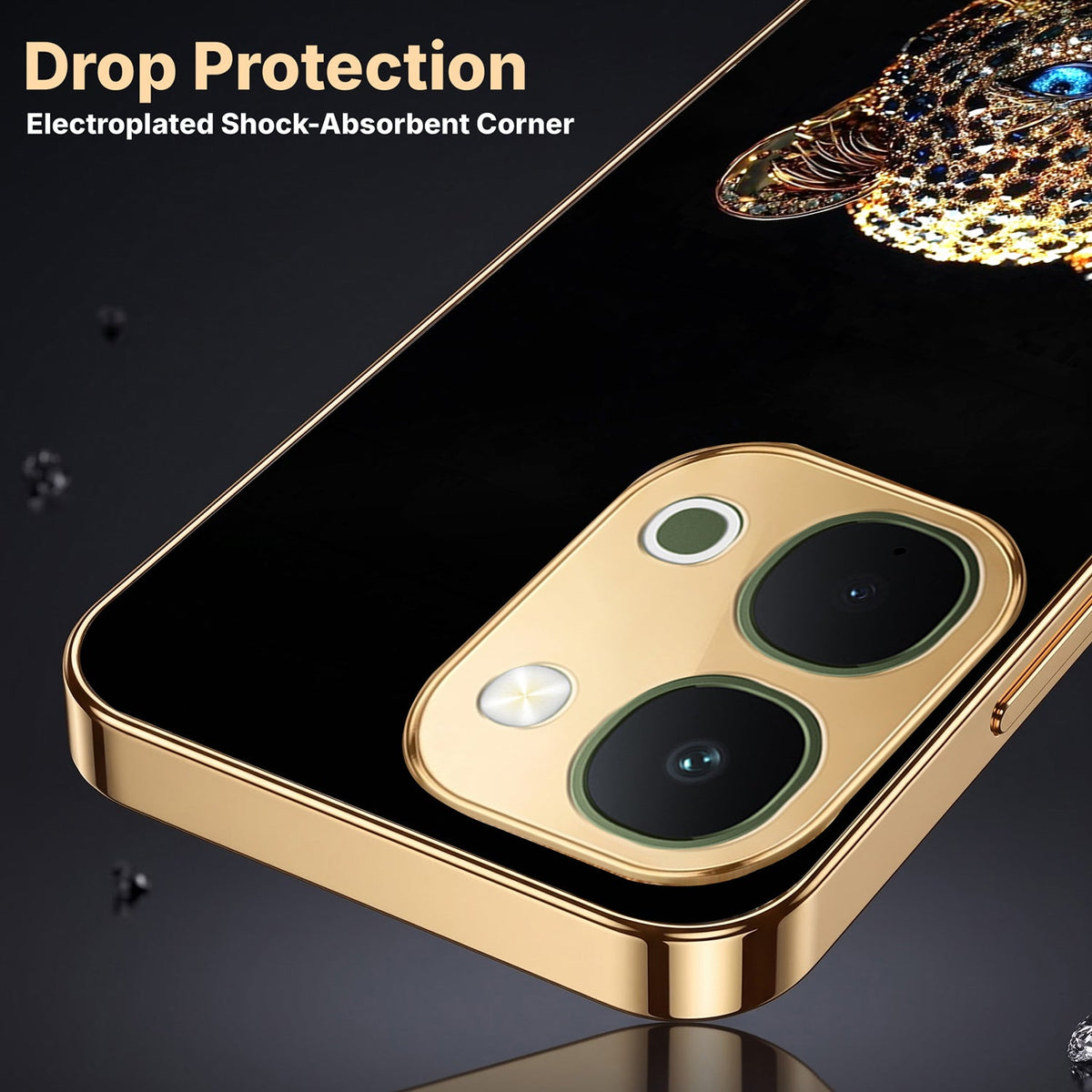 Vivo Y51 Pro 5G Panther Gold Electroplated Glass Phone Back Case