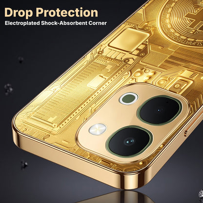 Vivo T5x 5G Bitcoin Gold Electroplated Glass Phone Back Case